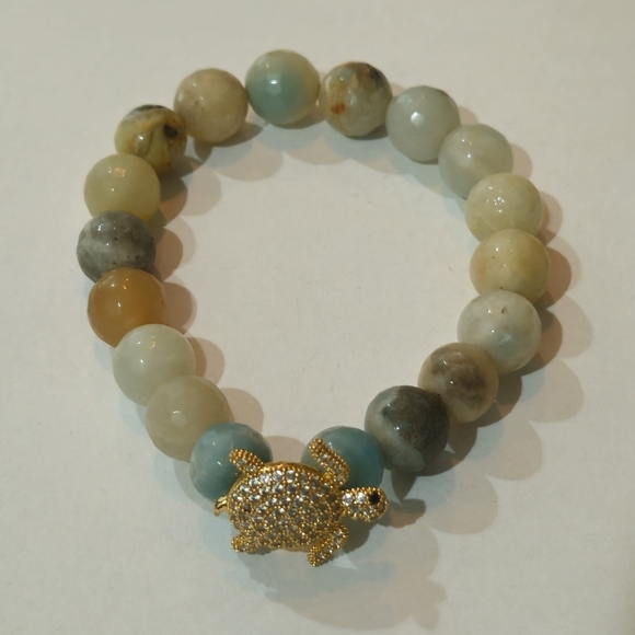 Anthropologie Jewelry - NEW Anthropologie Stone Turtle Bracelet Multicolor Gold Crystals Summer Vacation